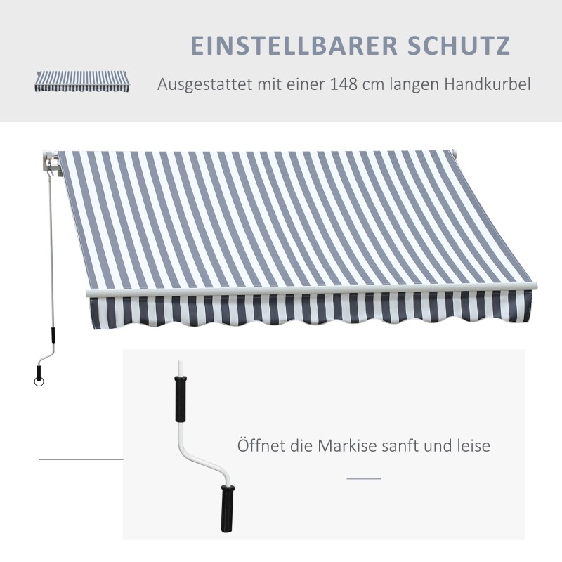 Nivelvarjokate terassille ja parvekkeelle alumiinia 295 x 245 cm harmaa-valkoinen