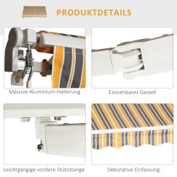 Markiisi nivelvarsimarkiisi terassille ja parvekkeelle, alumiini, 295 x 245 cm, keltainen/harmaa