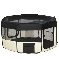 Pentuaitaus taittuva pop up verkolla koirille ja pienille lemmikeille 120 x 58 cm musta kermanvalkoinen