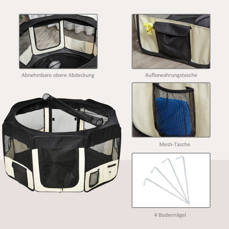 Pentuaitaus taittuva pop up verkolla koirille ja pienille lemmikeille Ø120 x 58 cm musta kermanvalkoinen
