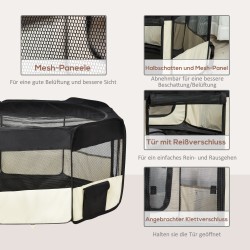 Pentuaitaus taittuva pop up verkolla koirille ja pienille lemmikeille Ø120 x 58 cm musta kermanvalkoinen