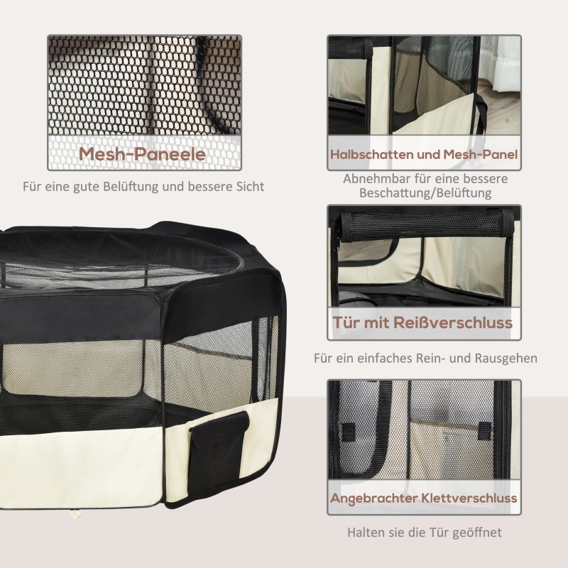 Pentuaitaus taittuva pop up verkolla koirille ja pienille lemmikeille Ø120 x 58 cm musta kermanvalkoinen