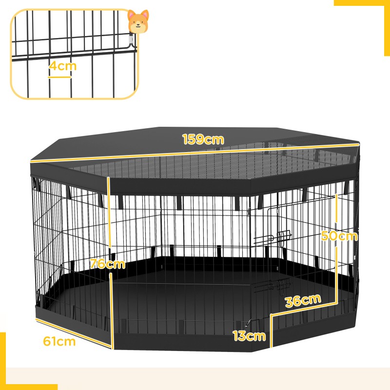 Koira- ja pieneläinaitaus teräs 8 paneelia Ø159 x 76 cm vedenpitävä pohja ja kattopaneeli musta