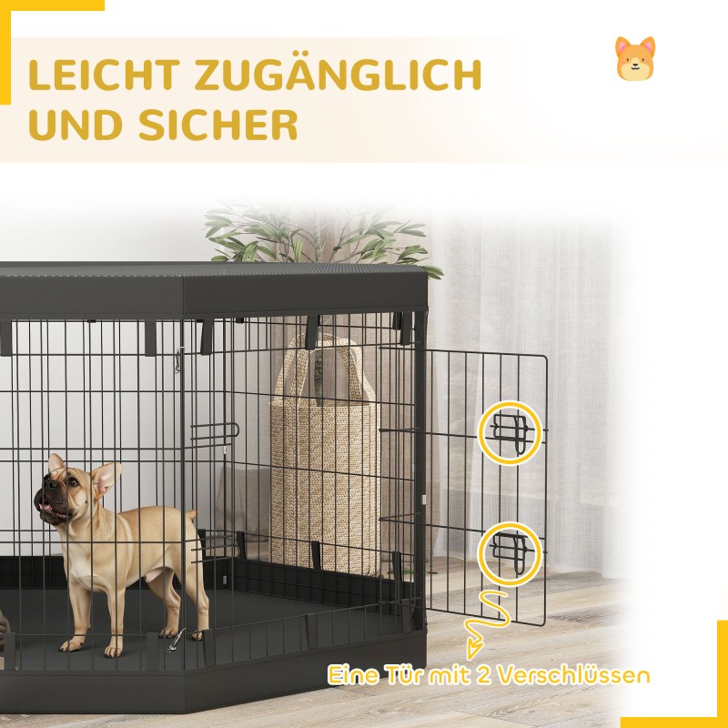 Koira- ja pieneläinaitaus teräs 8 paneelia Ø159 x 76 cm vedenpitävä pohja ja kattopaneeli musta