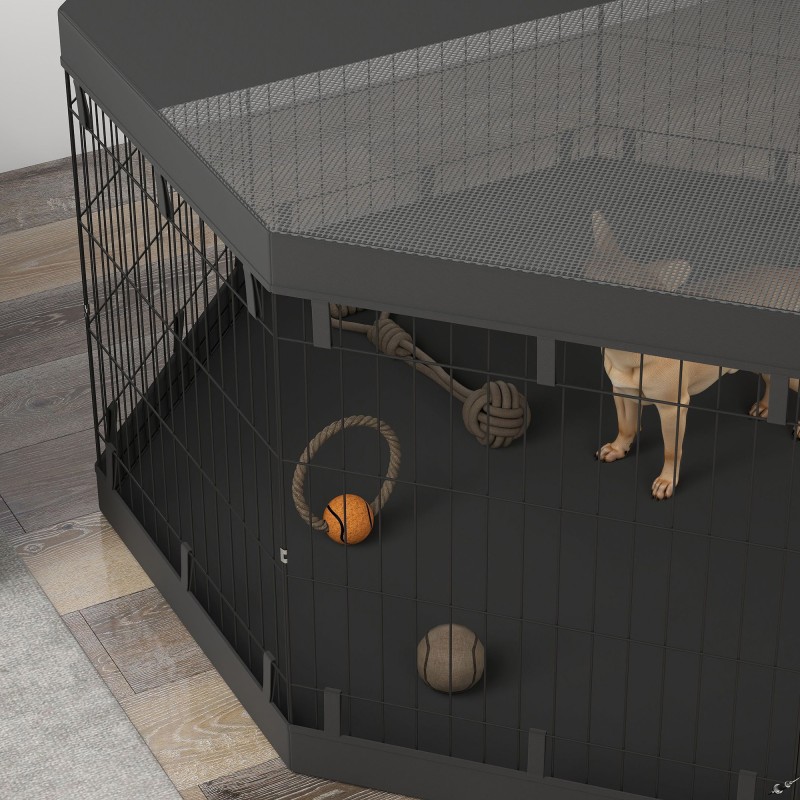 Koira- ja pieneläinaitaus teräs 8 paneelia Ø159 x 76 cm vedenpitävä pohja ja kattopaneeli musta