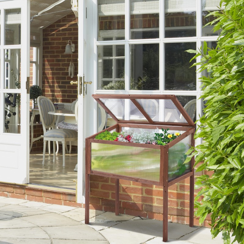 Korotettu puinen kasvilaatikko kannella 90 x 50 x 93 cm ruskea puutarhaan, parvekkeelle ja terassille