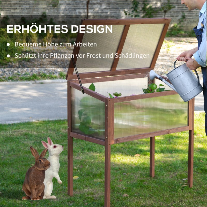 Korotettu puinen kasvilaatikko kannella 90 x 50 x 93 cm ruskea puutarhaan, parvekkeelle ja terassille