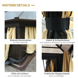 Puutarhakatos kovakatto alumiinirunko 4,2 x 3,6 m ruskea/kerma verhoilla ja hyttysverkolla