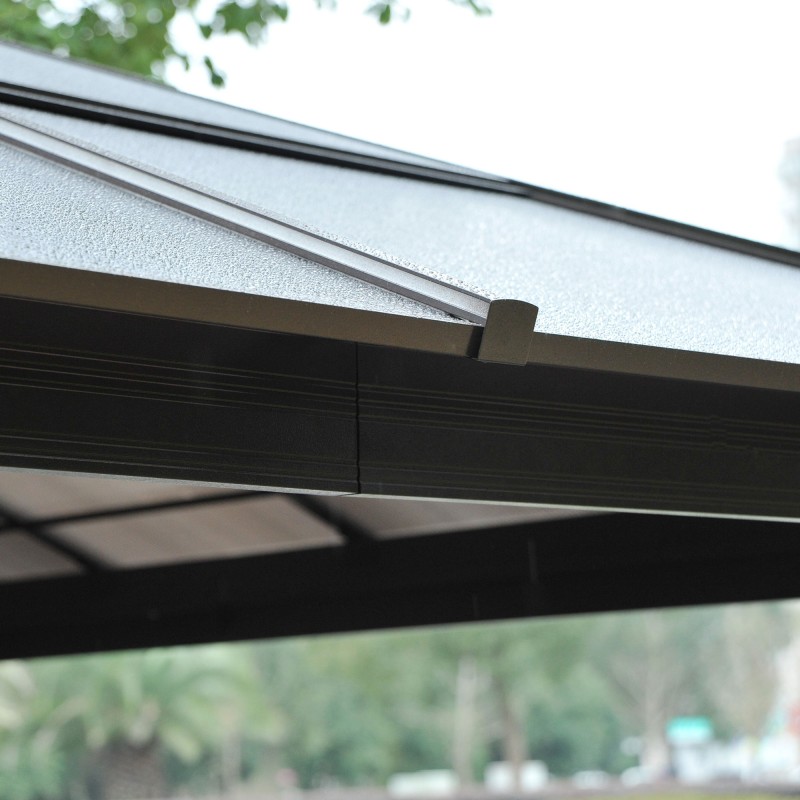 Puutarhakatos kovakatto alumiinirunko 4,2 x 3,6 m ruskea/kerma verhoilla ja hyttysverkolla