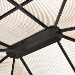 Puutarhakatos kovakatto alumiinirunko 4,2 x 3,6 m ruskea/kerma verhoilla ja hyttysverkolla