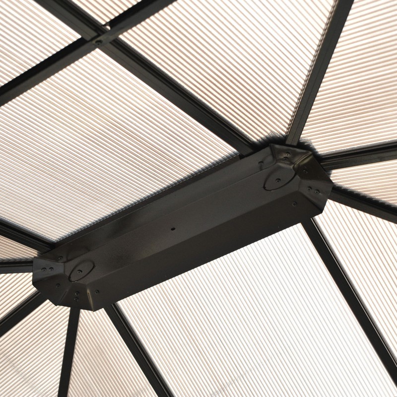 Puutarhakatos kovakatto alumiinirunko 4,2 x 3,6 m ruskea/kerma verhoilla ja hyttysverkolla