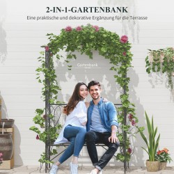 Köynnöskaari penkillä puutarhaan, metalli, 115 x 50 x 203 cm, musta