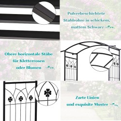 Puutarhakaari penkillä metalli 154 x 60 x 205 cm matta musta