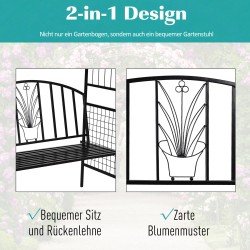 Puutarhakaari penkillä metalli 154 x 60 x 205 cm matta musta