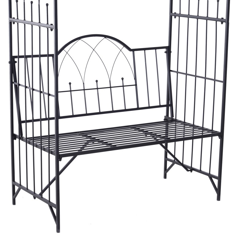 Puutarhakaari penkillä, metalli 115 x 59 x 203 cm, musta