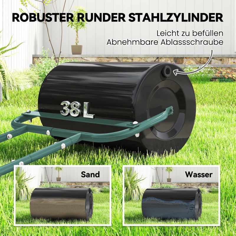 Nurmijyrä terästä 38 l täytettävä rulla 58 x 32,5 x 113 cm tummanvihreä