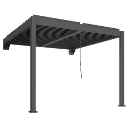 Terassikate pergola ulkokäyttöön alumiinia 3 x 3 m seinäkiinnitys säädettävä sälekatto tummanharmaa