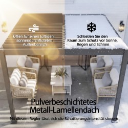 Terassikate pergola ulkokäyttöön alumiinia 3 x 3 m seinäkiinnitys säädettävä sälekatto tummanharmaa