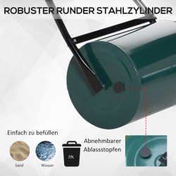 Nurmijyrä puutarhaan, metalli, täytettävä 40 l rumpu vedelle tai hiekalle, vihreä