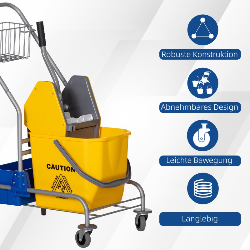Siivousvaunu lattianpesuun, muovi/metalli, 25 l pesuastia, 4 pyörää, keltainen