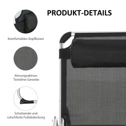 Taitettava aurinkotuoli puutarhaan, alumiinirunko, 4-asentoinen selkänoja, 120 kg, musta