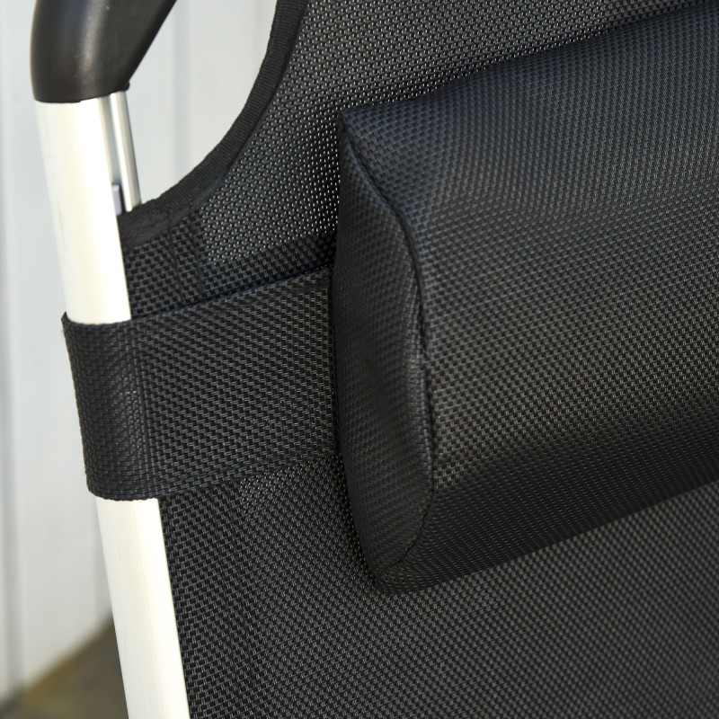 Taitettava aurinkotuoli puutarhaan, alumiinirunko, 4-asentoinen selkänoja, 120 kg, musta