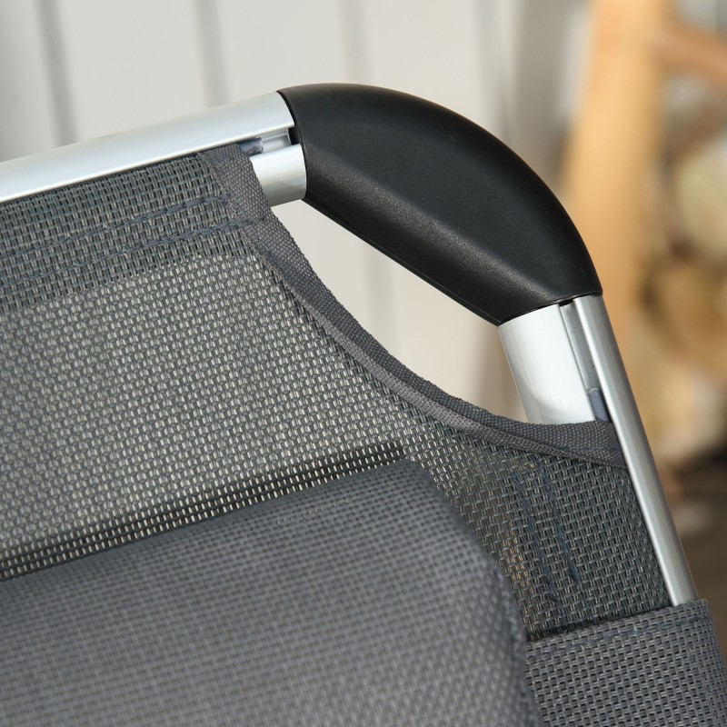 Taittuva aurinkotuoli ulkokäyttöön, alumiinirunko, säädettävä selkänoja, tyyny, harmaa