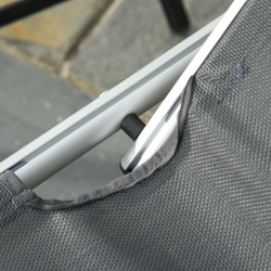 Taittuva aurinkotuoli ulkokäyttöön, alumiinirunko, säädettävä selkänoja, tyyny, harmaa