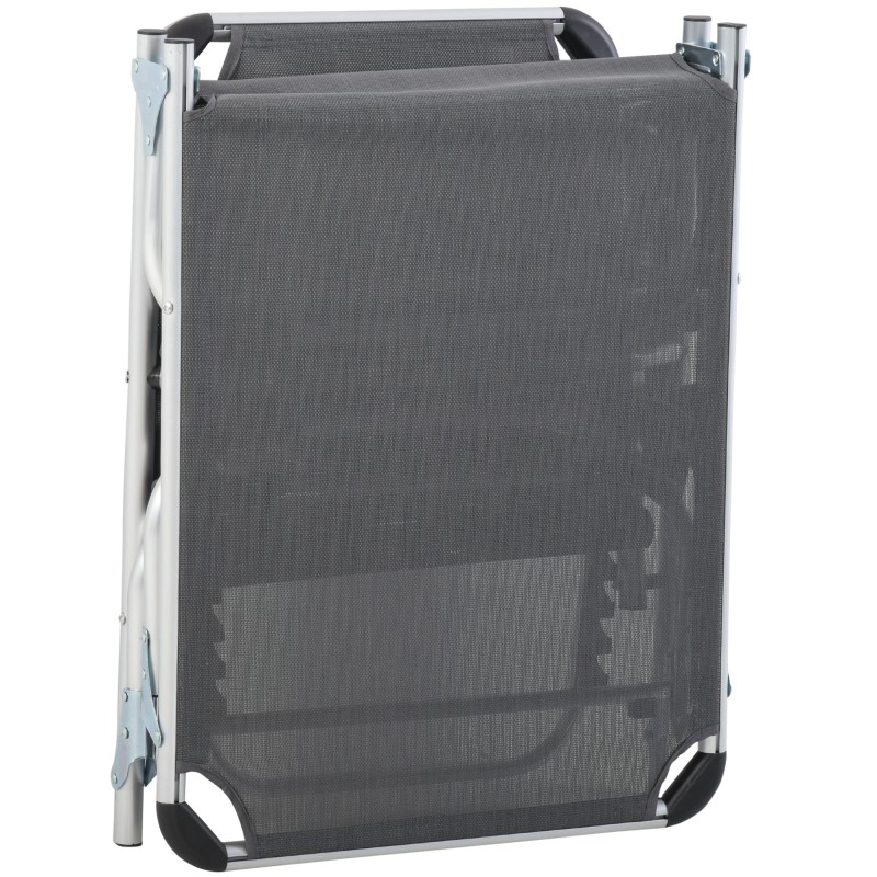 Taittuva aurinkotuoli ulkokäyttöön, alumiinirunko, säädettävä selkänoja, tyyny, harmaa