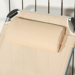 Taittuva aurinkotuoli puutarhaan, alumiinirunko, säädettävä selkänoja, niskatyyny, beige