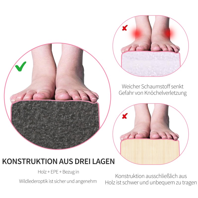 Taittuva voimistelun tasapainopalkki puurunko mokkapinta 210 x 10 x 6,5 cm pinkki