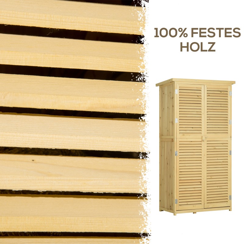 Puutarhakaappi ulkokäyttöön, mänty/kuusi, 4 hyllytasoa, luonnonpuu, 87 x 46,5 x 160 cm