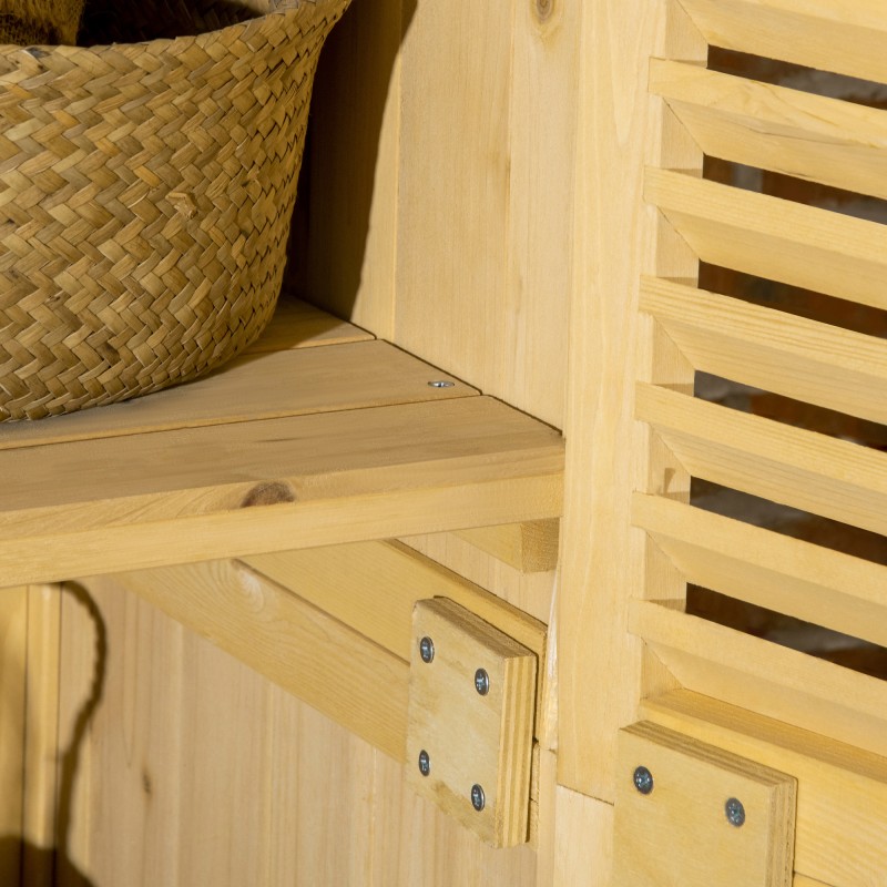 Puutarhakaappi ulkokäyttöön, mänty/kuusi, 4 hyllytasoa, luonnonpuu, 87 x 46,5 x 160 cm