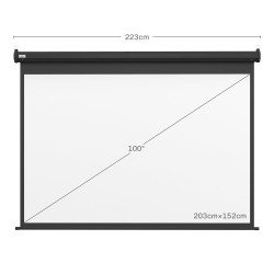 Moottoroitu valkokangas 100" 4:3, 203 x 152 cm, seinä/kattoasennus, musta