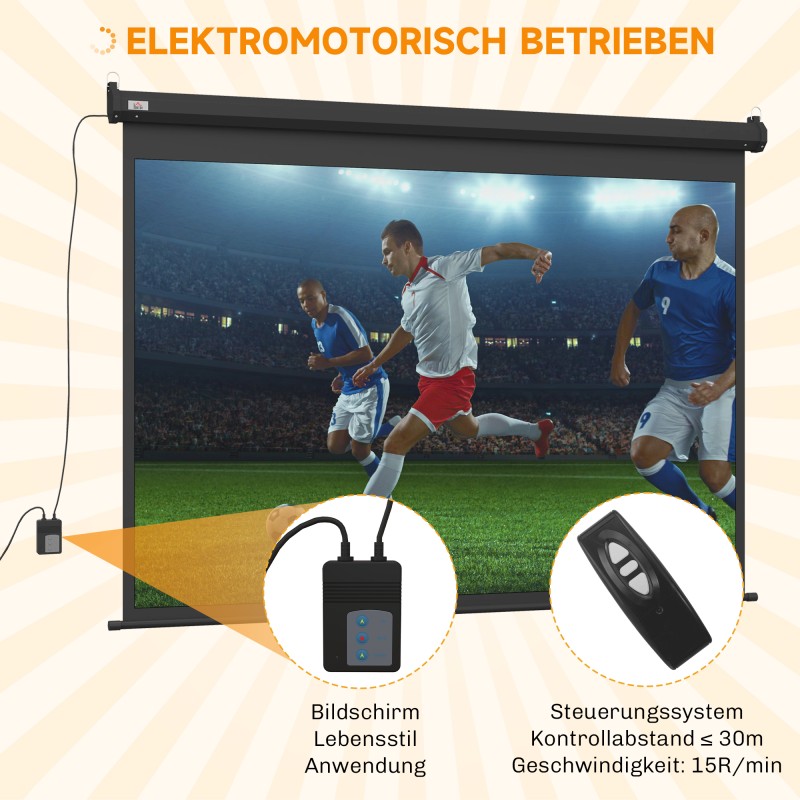 Moottoroitu valkokangas 100" 4:3, 203 x 152 cm, seinä/kattoasennus, musta