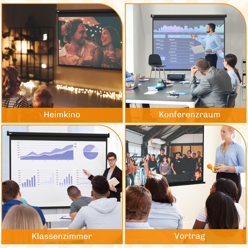 Moottoroitu valkokangas 100" 4:3, 203 x 152 cm, seinä/kattoasennus, musta