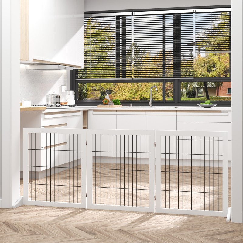 Koiraportti tukijaloilla, mäntyä, metalliritilä, kokoontaitettava, 185 x 36 x 71 cm, valkoinen