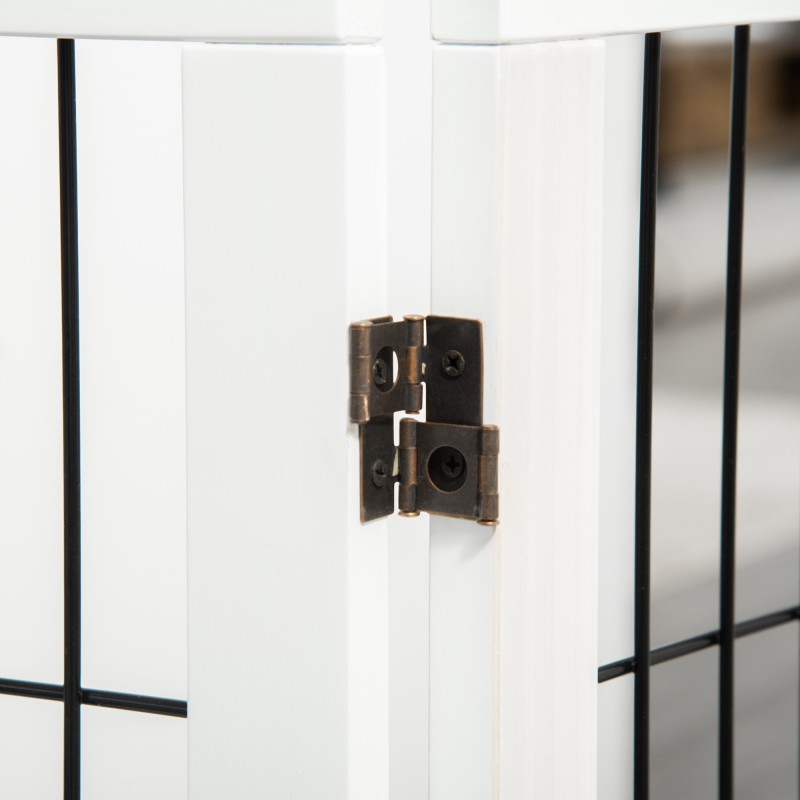 Koiraportti tukijaloilla, mäntyä, metalliritilä, kokoontaitettava, 185 x 36 x 71 cm, valkoinen