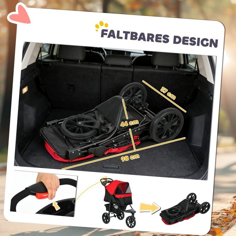 Lemmikkirattaat koiralle teräsrunko 3 pyörää 10 kg punainen 109,5x57,5x106,5 cm