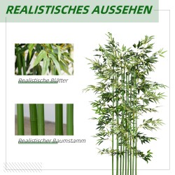 Keinotekoinen bambukasvi 180 cm, 1640 lehteä, vihreä, polyesteri ja bambu