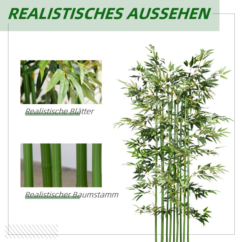 Keinotekoinen bambukasvi 180 cm, 1640 lehteä, vihreä, polyesteri ja bambu
