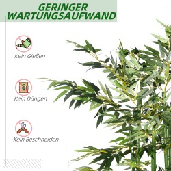 Keinotekoinen bambukasvi 180 cm, 1640 lehteä, vihreä, polyesteri ja bambu