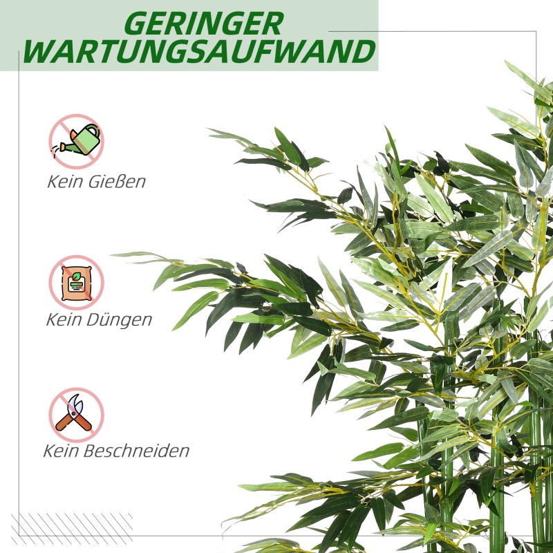 Keinotekoinen bambukasvi 180 cm, 1640 lehteä, vihreä, polyesteri ja bambu