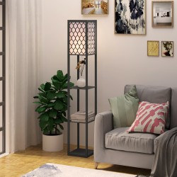 Lattiavalaisin hyllyillä olohuoneeseen, MDF/kangas, 26 x 26 x 160 cm, musta, E27, ilman lamppua