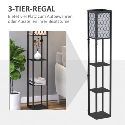 Lattiavalaisin hyllyillä olohuoneeseen, MDF/kangas, 26 x 26 x 160 cm, musta, E27, ilman lamppua