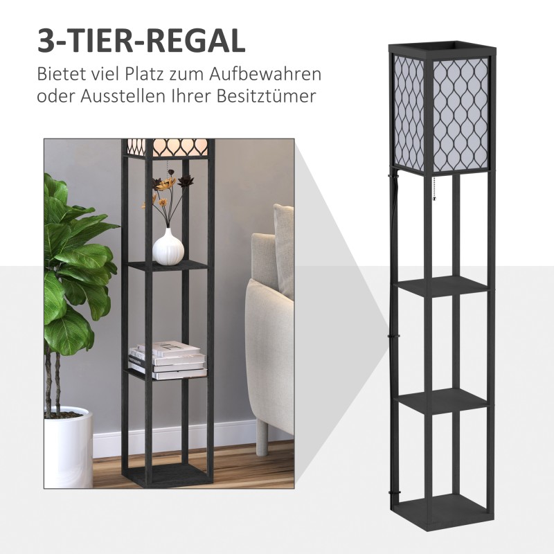 Lattiavalaisin hyllyillä olohuoneeseen, MDF/kangas, 26 x 26 x 160 cm, musta, E27, ilman lamppua