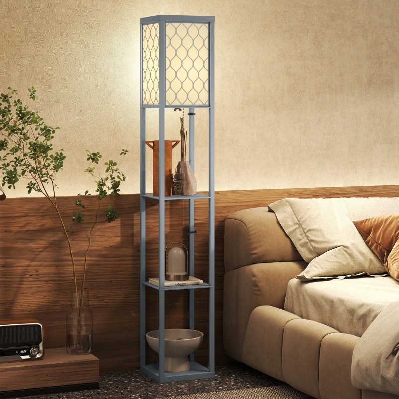 Lattiavalaisin hyllyllä, 3 tasoa, MDF, 26 x 26 x 160 cm, vaaleanharmaa