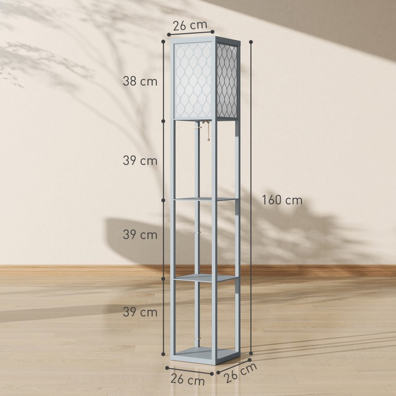 Lattiavalaisin hyllyllä, 3 tasoa, MDF, 26 x 26 x 160 cm, vaaleanharmaa