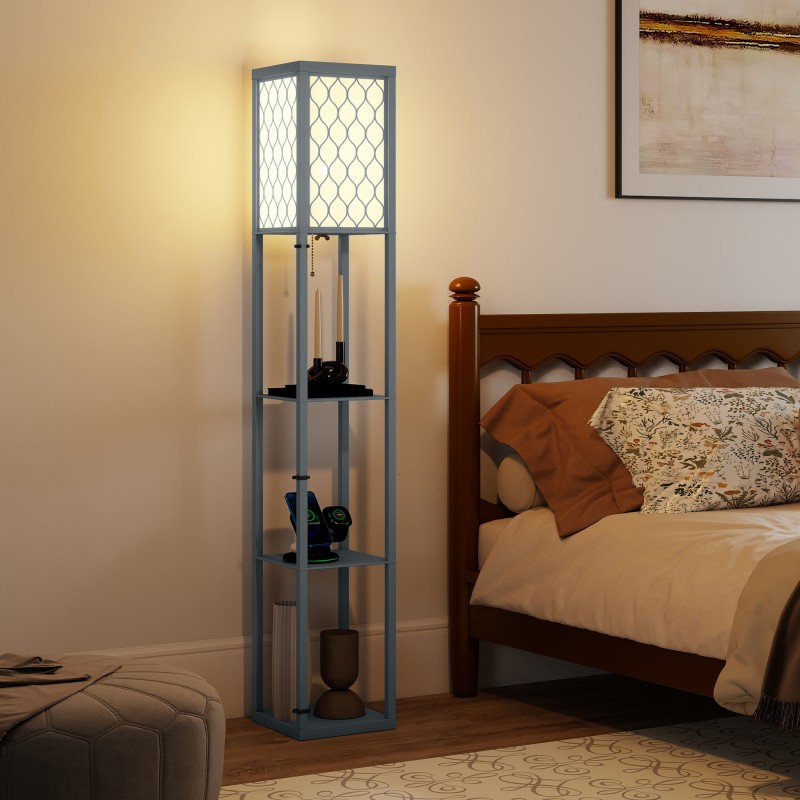 Lattiavalaisin hyllyllä, 3 tasoa, MDF, 26 x 26 x 160 cm, vaaleanharmaa