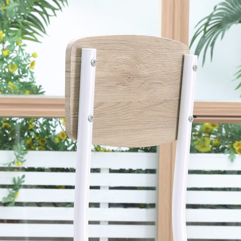 Ruokailuryhmä 3-osainen, pöytä ja 2 tuolia, metalli ja MDF, 70 x 70 cm, luonnonpuu/valkoinen